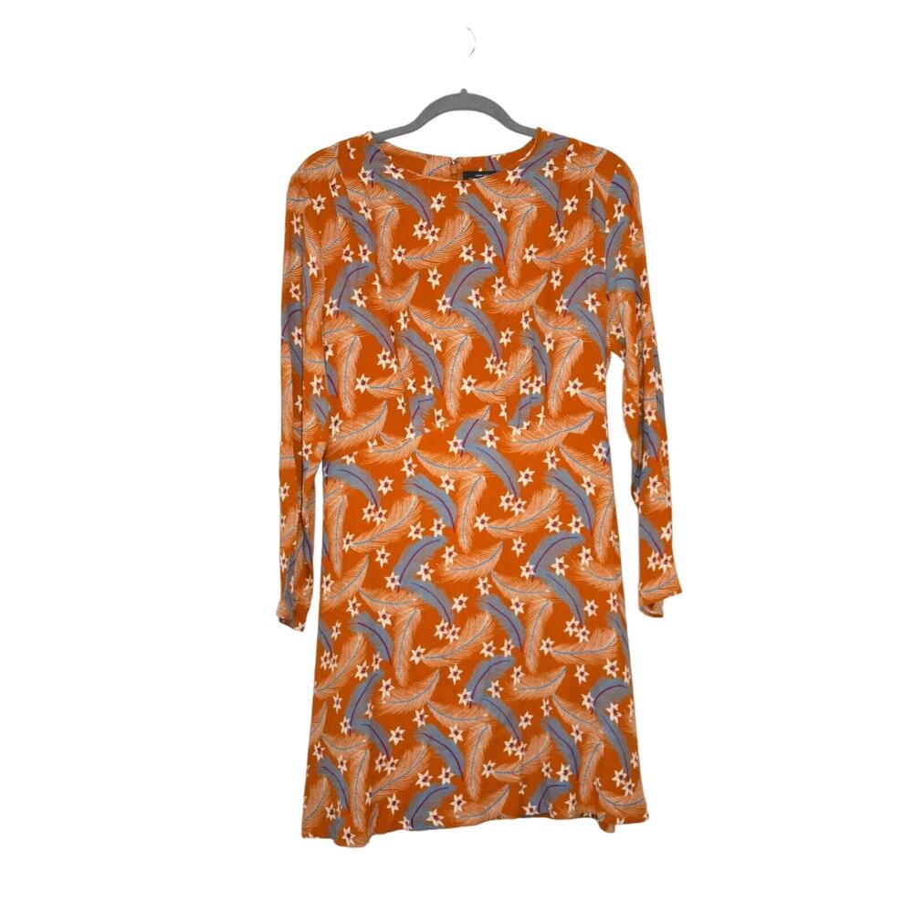 Paris Atelier & Other Stories Dress Size 8 Burnt Orange Brown Feathers Floral
